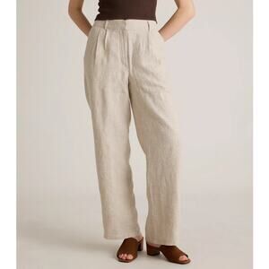 Quince Women’s 16 Pants 100% European Linen Trousers Pleated High Rise Straight